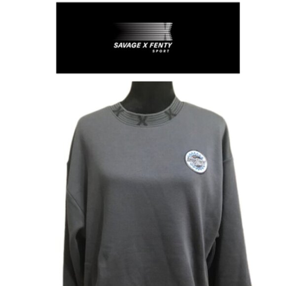 NWT Savage x Fenty Essential Holographic 3D Logo-Trim Oversized Sweatshirt Grey - Picture 11 of 12